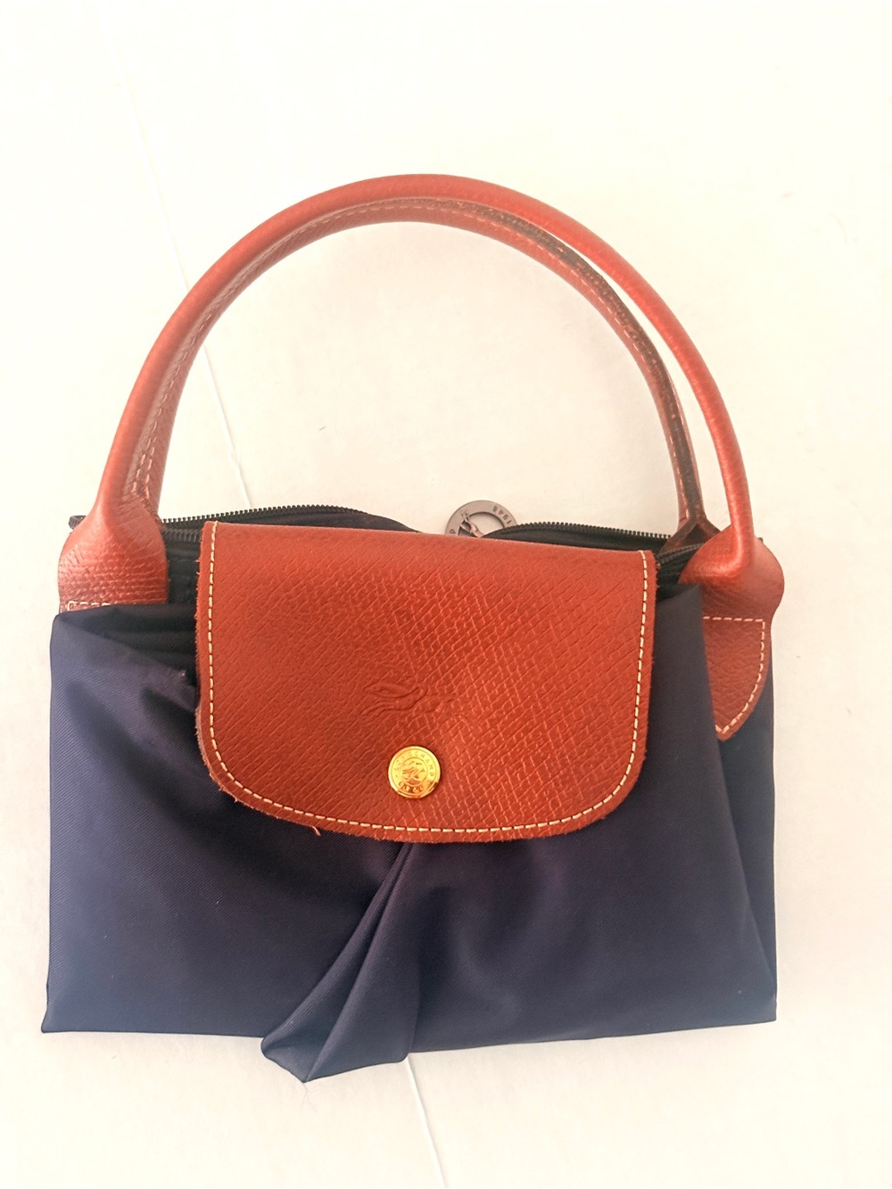 Longchamp Le Pliage Purple Tote with Brown Leather Trim Modele M Depose - Picture 2 of 9